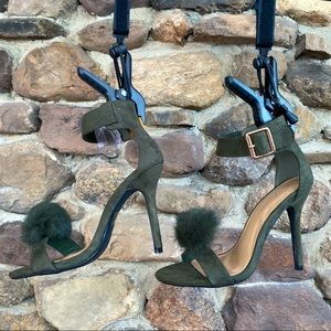 Forever Rubina-50 Women's Pom Pom Buckle Ankle Strap Stiletto Heel- Olive